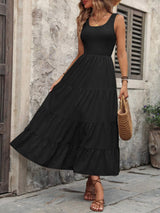 Smocked Scoop Neck Sleeveless Tank Dress - Trendsi - Flyclothing LLC
