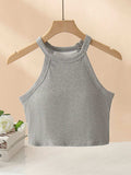 Ribbed Grecian Neck Cropped Tank with Chest Pads - Trendsi - Flyclothing LLC
