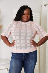 Mandy Ribbed Trim Round Neck Knit Top - Trendsi - Flyclothing LLC