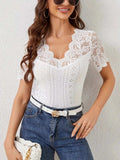 Lace Trim Eyelet Embroidered Summer T-Shirt - Trendsi - Flyclothing LLC