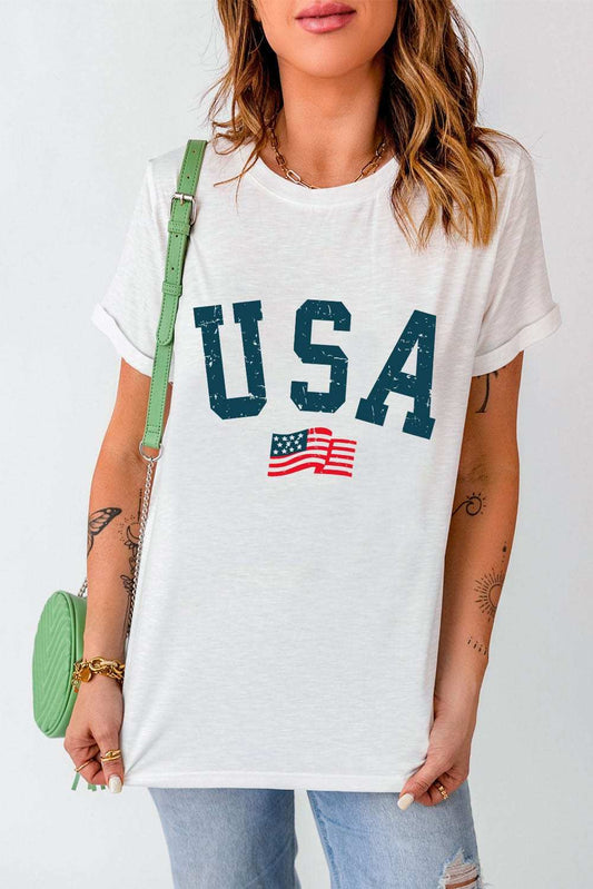 USA Round Neck Short Sleeve T-Shirt - Trendsi - Flyclothing LLC
