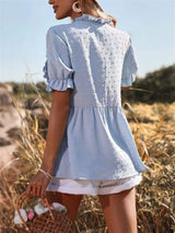 Frill V-Neck Short Sleeve Blouse - Trendsi - Flyclothing LLC