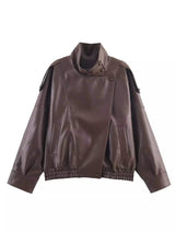 Zip-Up Faux Leather Moto Jacket - Trendsi - Flyclothing LLC