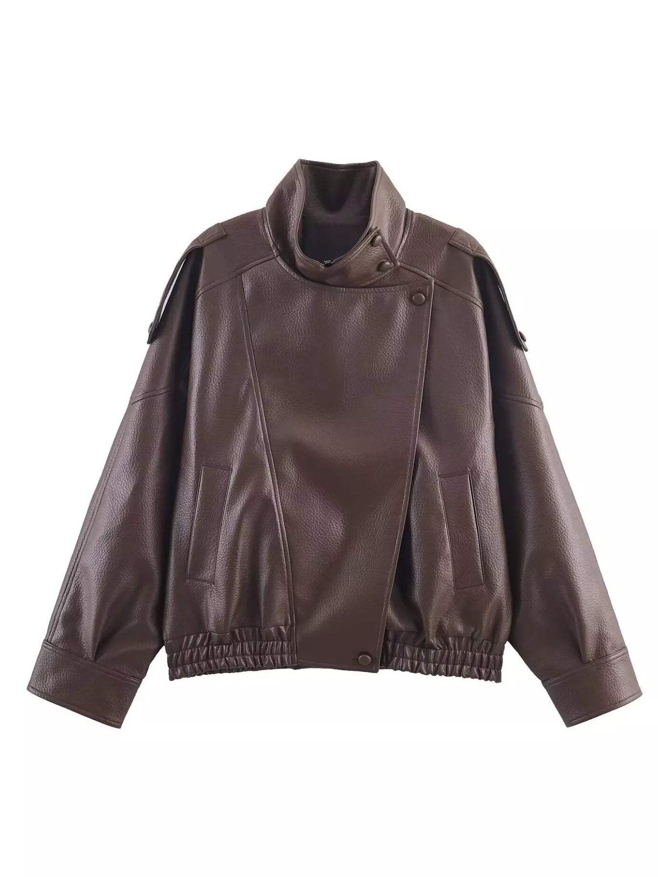 Zip-Up Faux Leather Moto Jacket - Trendsi - Flyclothing LLC