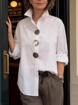 Full Size Oversized Metal Button Long Sleeve Shirt Plus Size - Trendsi - Flyclothing LLC