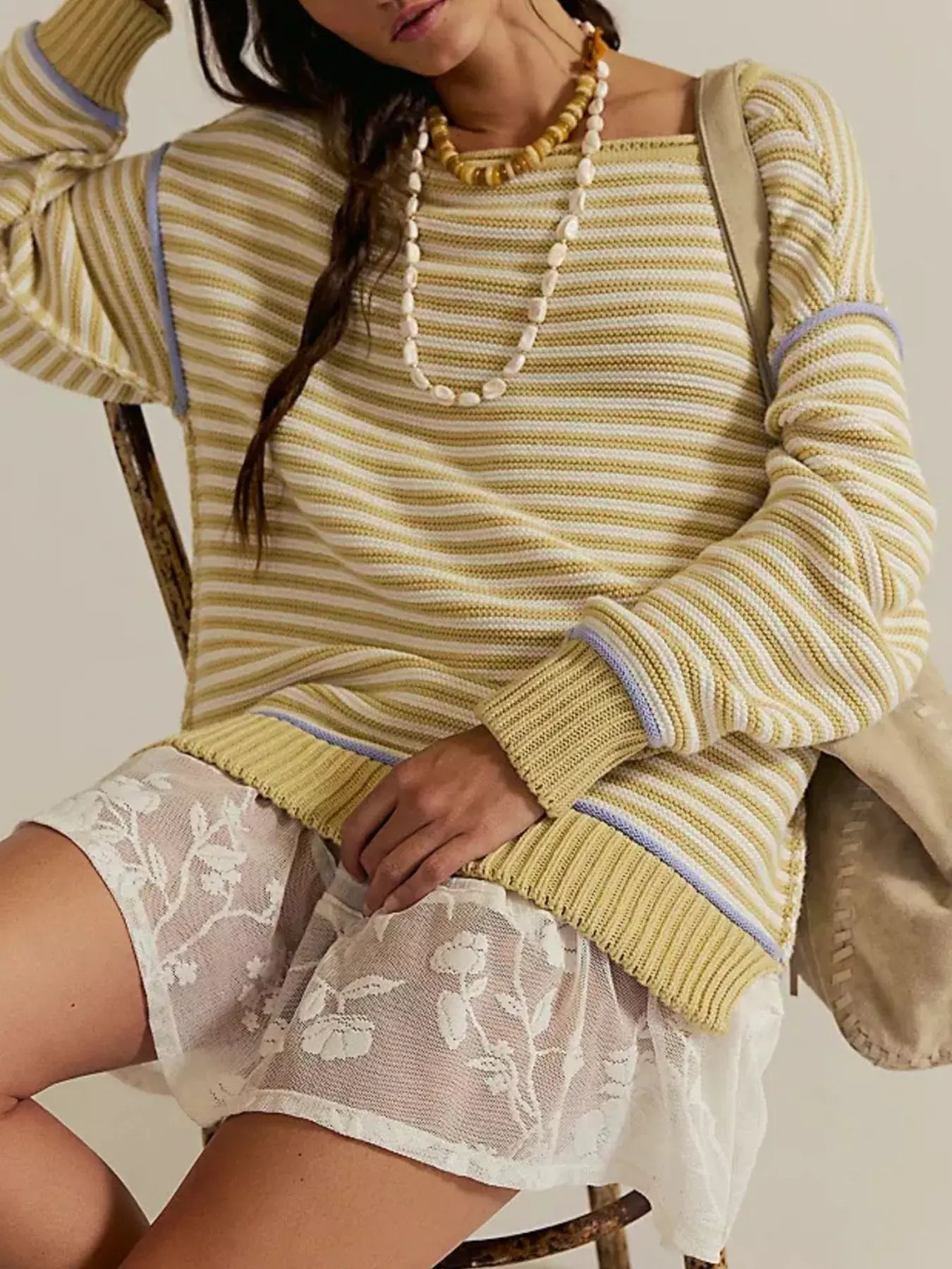 Striped Knit Round Neck Sweater - Trendsi - Flyclothing LLC