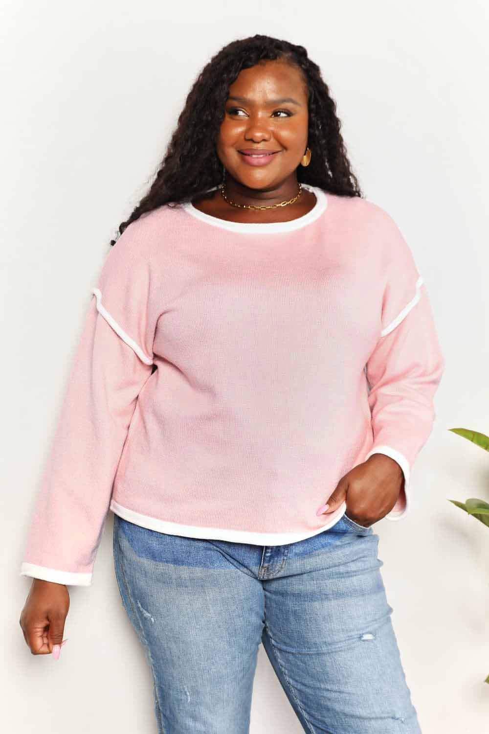 Angel Wings Contrast Detail Dropped Shoulder Knit Top - Trendsi - Flyclothing LLC