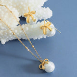 Titanium Steel Bow & Bead Pendant Necklace - Trendsi - Flyclothing LLC