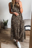 Side Slit Leopard Sleeveless Maxi Dress - Trendsi