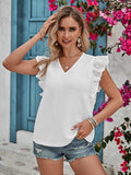 Ruffled V-Neck Cap Sleeve Blouse - Trendsi