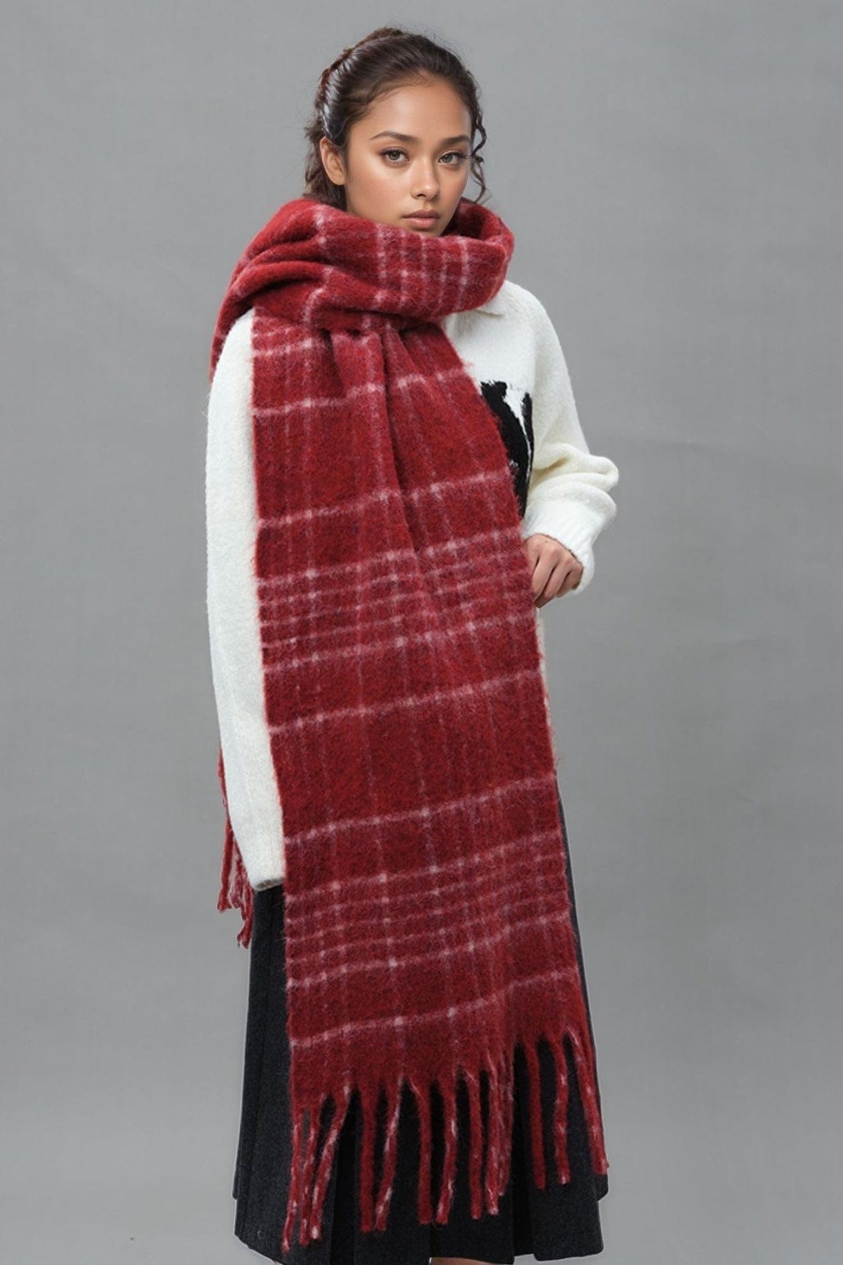 Fringe Plaid Thermal Scarf - Trendsi