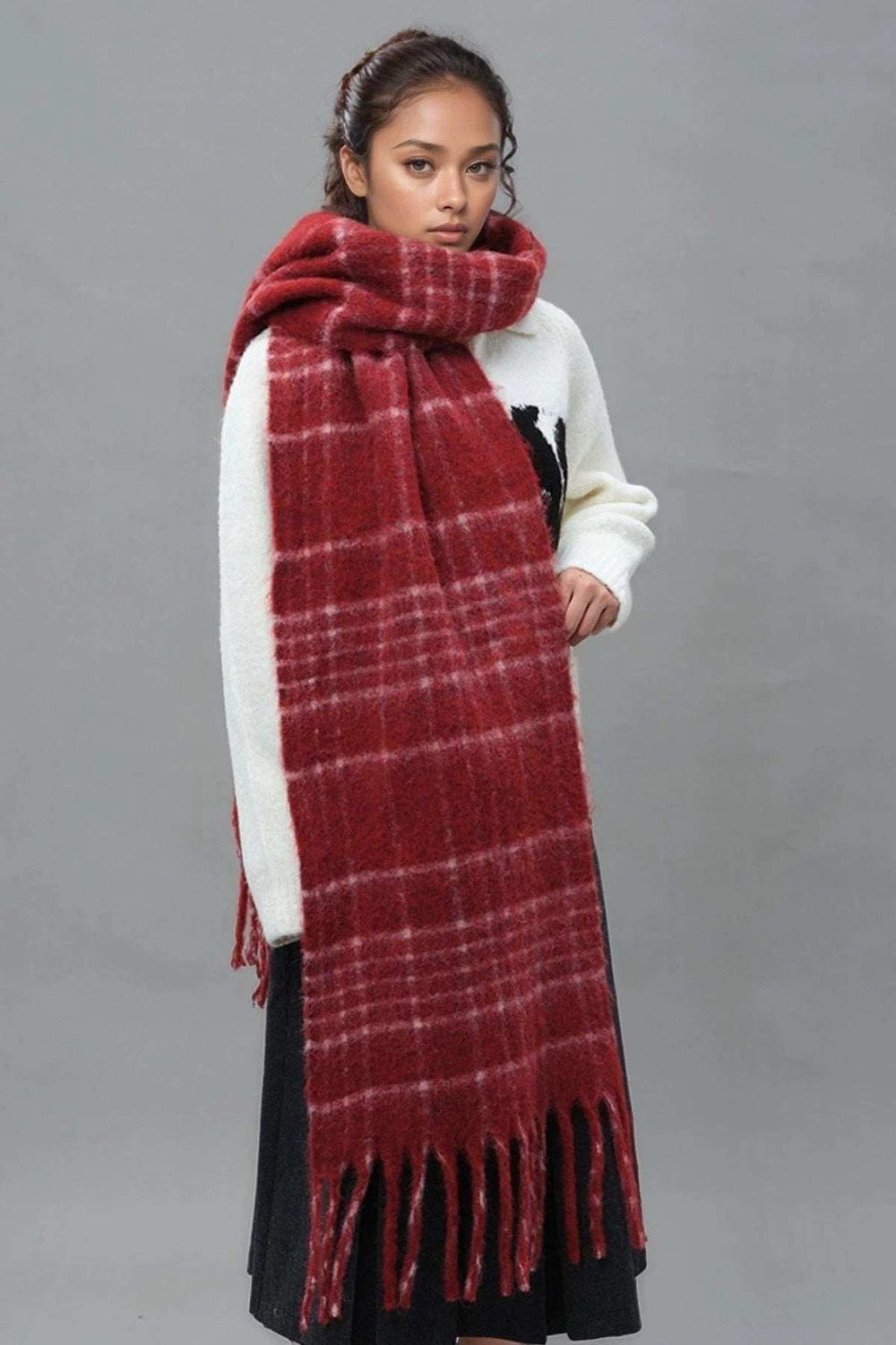Fringe Plaid Thermal Scarf - Trendsi - Flyclothing LLC