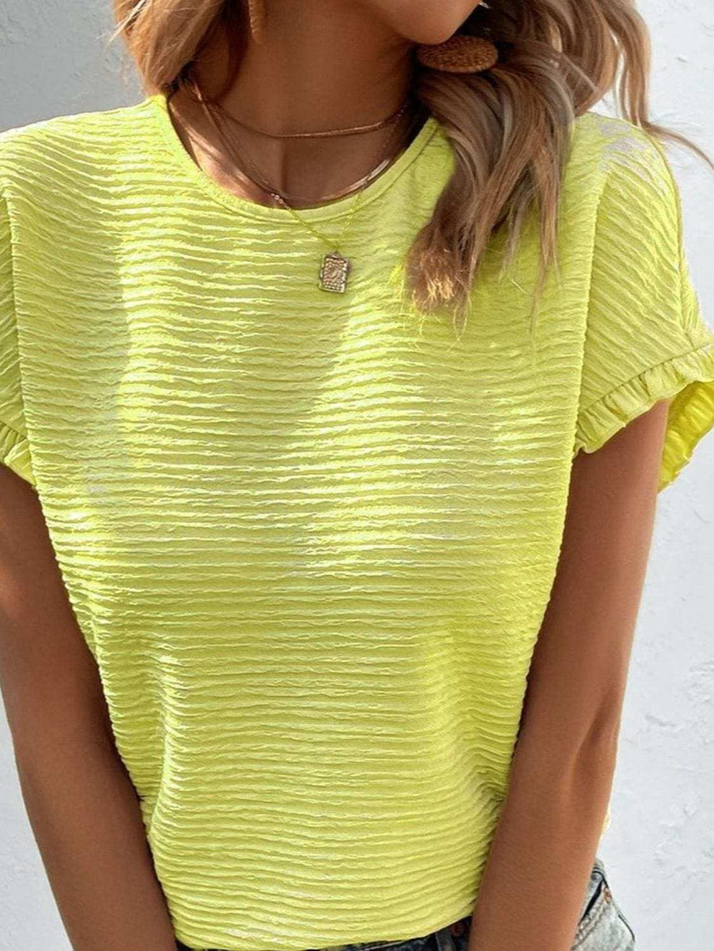 Texture Round Neck Short Sleeve T-Shirt - Trendsi - Flyclothing LLC