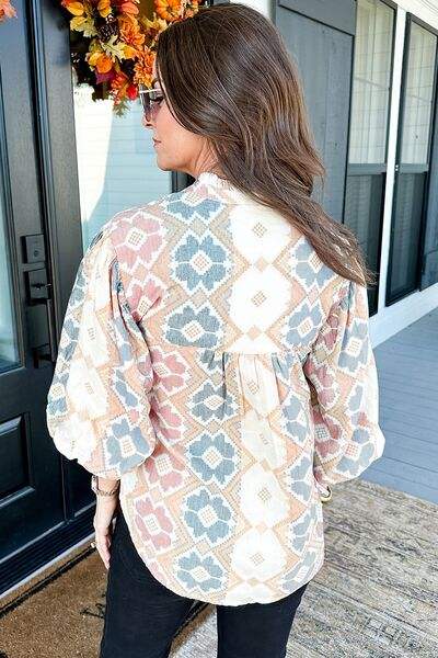 Tassel Tie Neck Balloon Sleeve Blouse - Trendsi - Flyclothing LLC