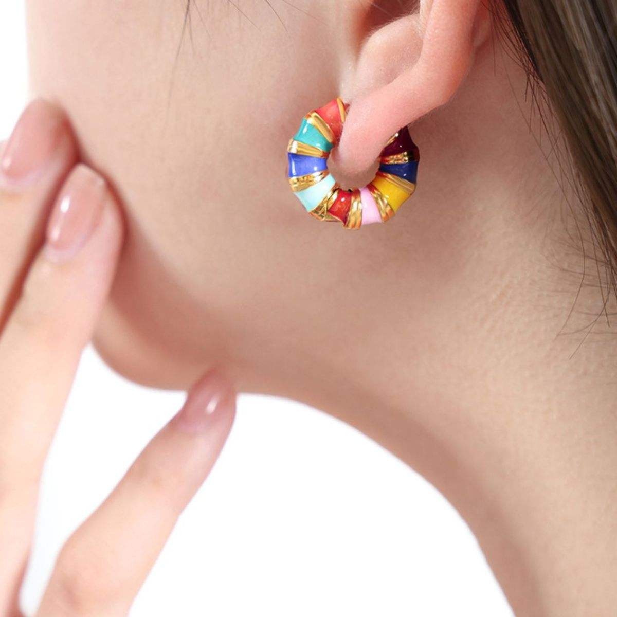 Titanium Steel Enamel Hoop Earrings - Trendsi - Flyclothing LLC