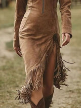 Full Size Fringe Hem Zip Front Bodycon Dress Plus Size - Trendsi - Flyclothing LLC