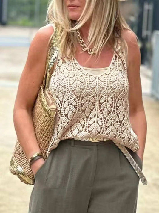 Cutout Scoop Neck Sleeveless Knit Cover Up - Trendsi - Flyclothing LLC