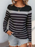 Striped Round Neck Long Sleeve T-Shirt - Trendsi - Flyclothing LLC