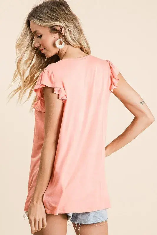 BiBi Jersey Knit Gathered Top with Ruffles - Trendsi - Flyclothing LLC