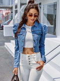 Button Down Raw Hem Cropped Denim Jacket - Trendsi - Flyclothing LLC