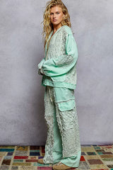 POL Exposed Seam Button Down Hooded Jacket with Lace Detail - Trendsi - Flyclothing LLC