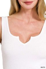 Zenana Seamless Split Neck Bra Tank Top - Trendsi - Flyclothing LLC