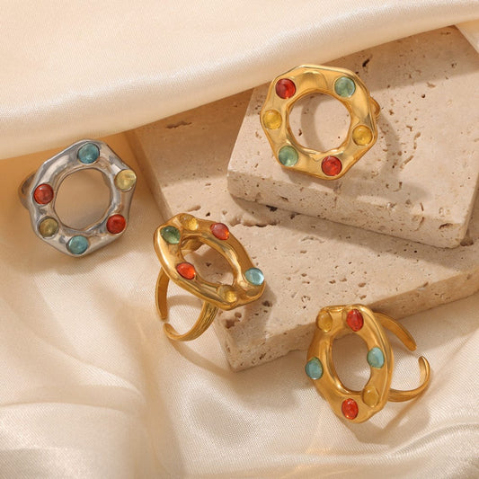 Titanium Steel Glass Bead Ring - Trendsi