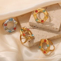 Titanium Steel Glass Bead Ring - Trendsi