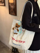 Letter Embroidered Canvas Shoulder Bag - Trendsi - Flyclothing LLC
