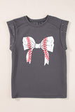 Studded Bow Graphic Round Neck Cap Sleeve T-Shirt - Trendsi