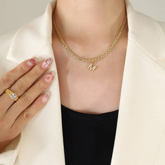 Brass Inlaid Zircon Letter Pendant Necklace - Trendsi