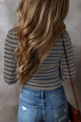 Striped V-Neck Long Sleeve Top - Trendsi - Flyclothing LLC