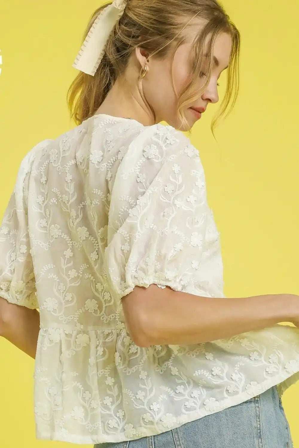 Umgee Embroidered Tie Front Peplum Blouse - Trendsi - Flyclothing LLC