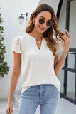 Ruffled Notched Short Sleeve Blouse - Trendsi