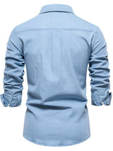 Men's Collared Neck Long Sleeve Denim Shirt - Trendsi - Flyclothing LLC