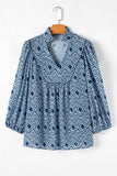 Geometric Print Frilled Notched Blouse - Trendsi