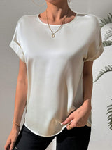Round Neck Short Sleeve Blouse - Trendsi - Flyclothing LLC