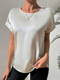 Round Neck Short Sleeve Blouse - Trendsi