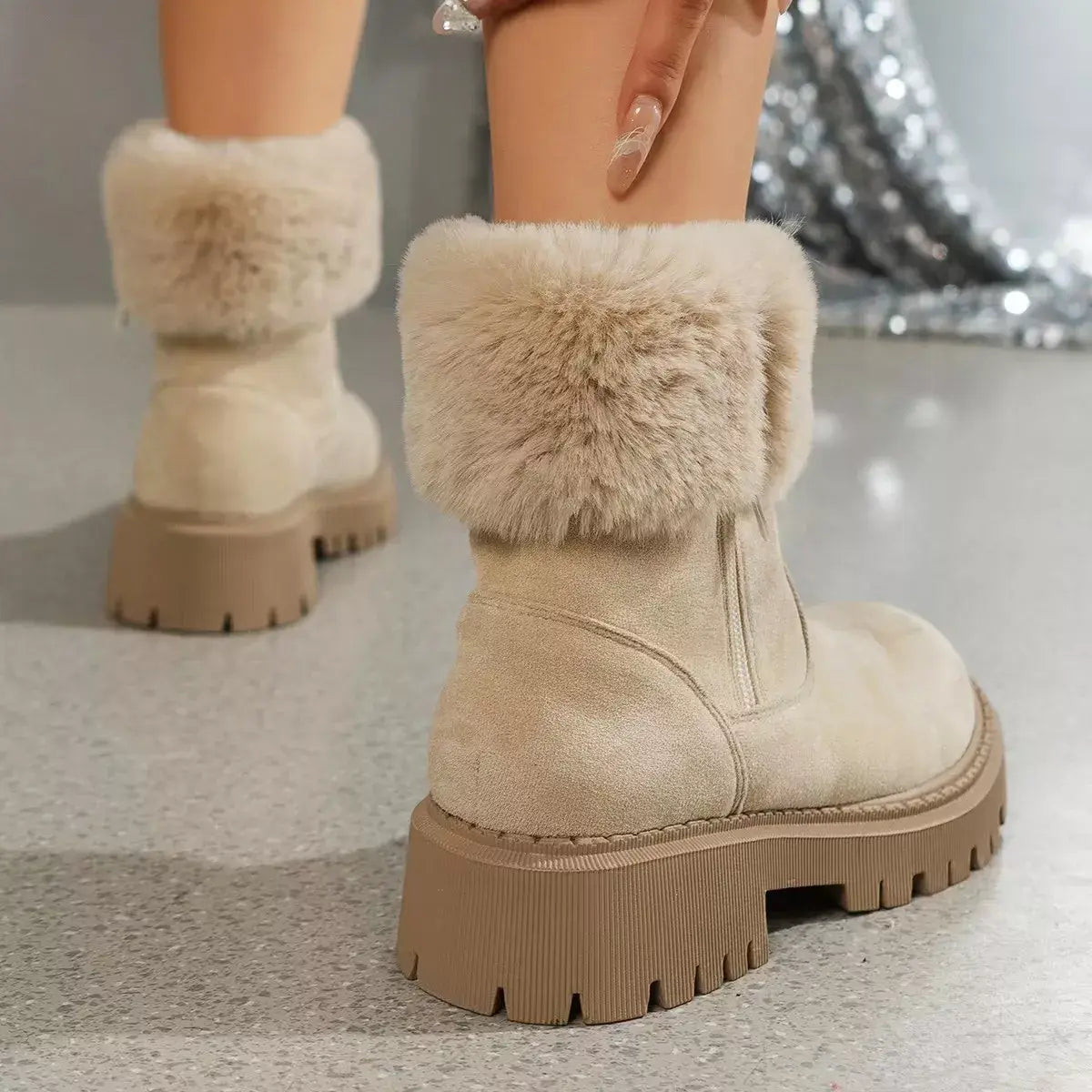 Side Zipper Fuzzy Boots - Trendsi - Flyclothing LLC