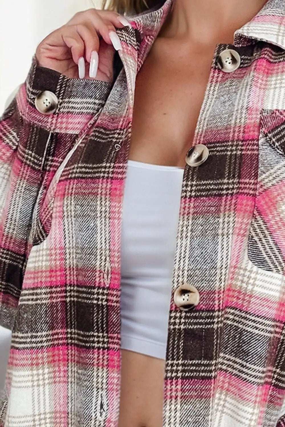 Plaid Button Up Long Sleeve Shacket - Trendsi - Flyclothing LLC