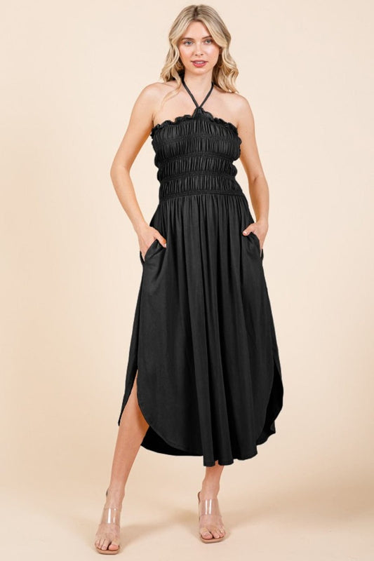 Culture Code Tie Back Shirring Dress with Pockets - Trendsi