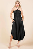 Culture Code Tie Back Shirring Dress with Pockets - Trendsi - Flyclothing LLC