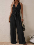 Tied Surplice Sleeveless Wide Leg Jumpsuit - Trendsi - Flyclothing LLC