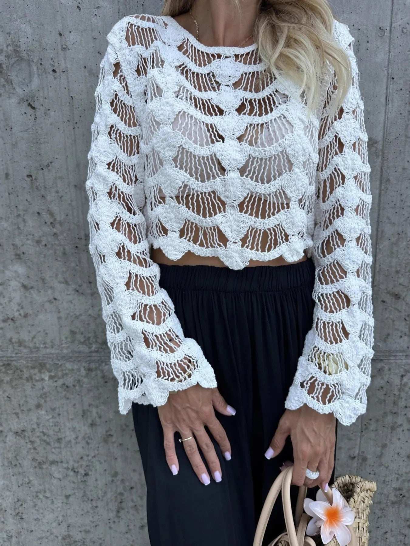 Crochet Long Sleeve Knit Cover Up - Trendsi - Flyclothing LLC