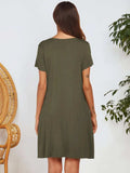 Notched Short Sleeve Mini Lounge Dress - Trendsi - Flyclothing LLC