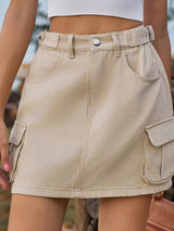 Adjustable Waist Denim Skirt with Pockets - Trendsi - Flyclothing LLC