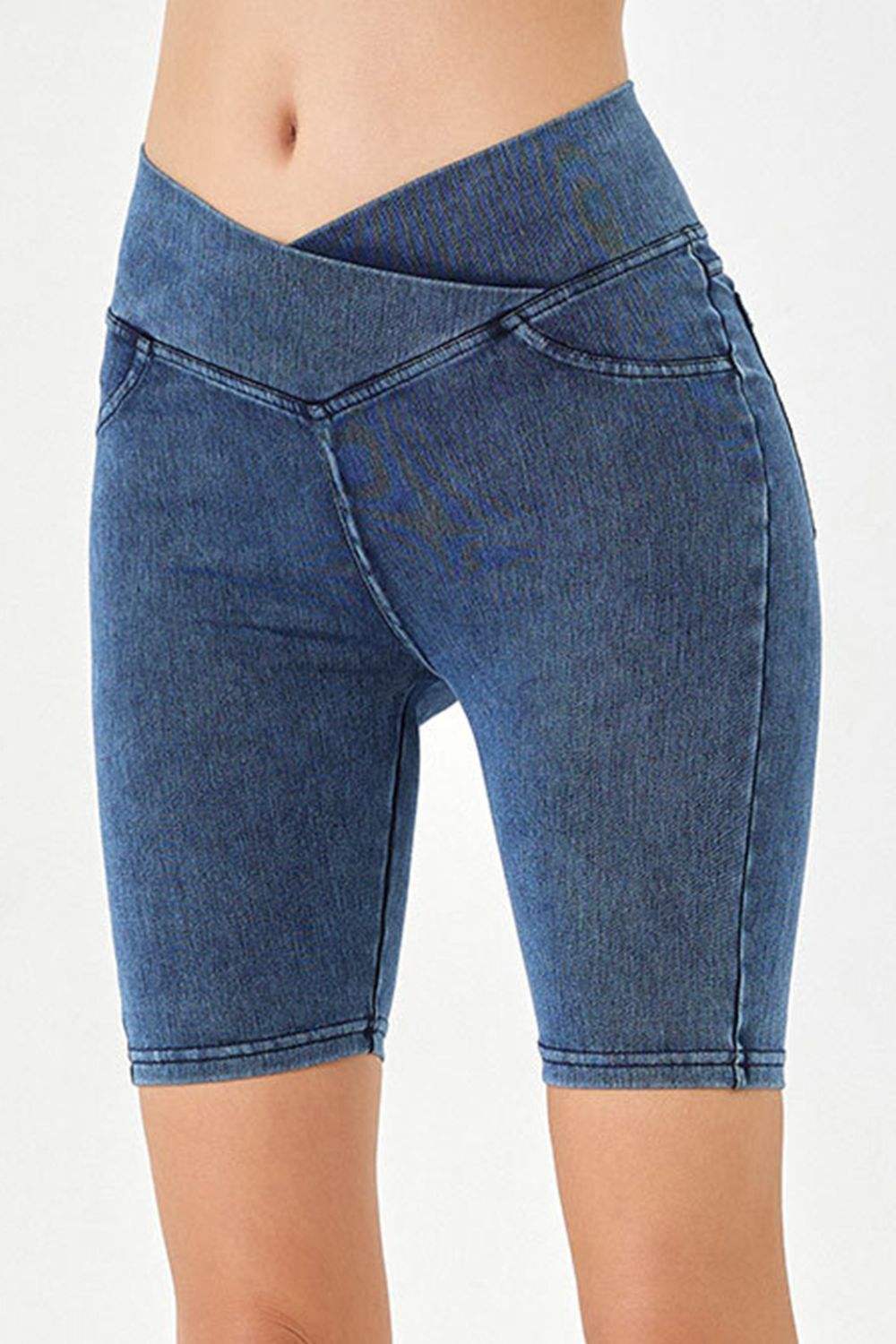Basic Bae Asymmetrical Waist Denim Shorts with Pockets - Trendsi - Flyclothing LLC