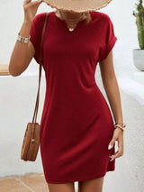 Notched Short Sleeve Mini Tee Dress - Trendsi - Flyclothing LLC