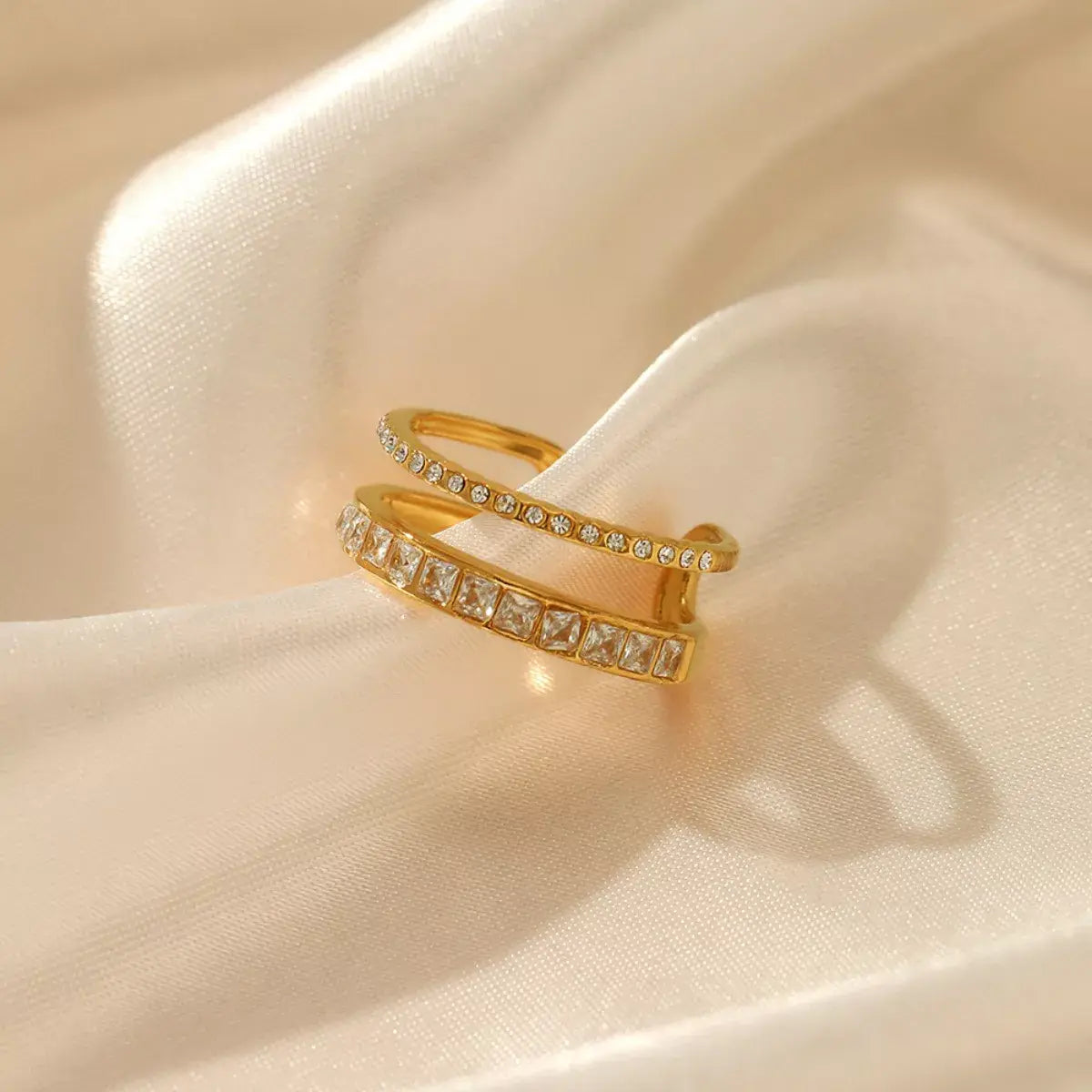 18K Gold-Plated Rhinestone Open Ring - Trendsi - Flyclothing LLC