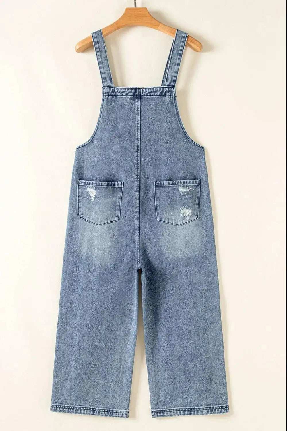Distressed Bib Pocket Wide Leg Denim Overalls - Trendsi - Flyclothing LLC